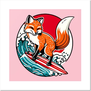 Surfing fox Posters and Art